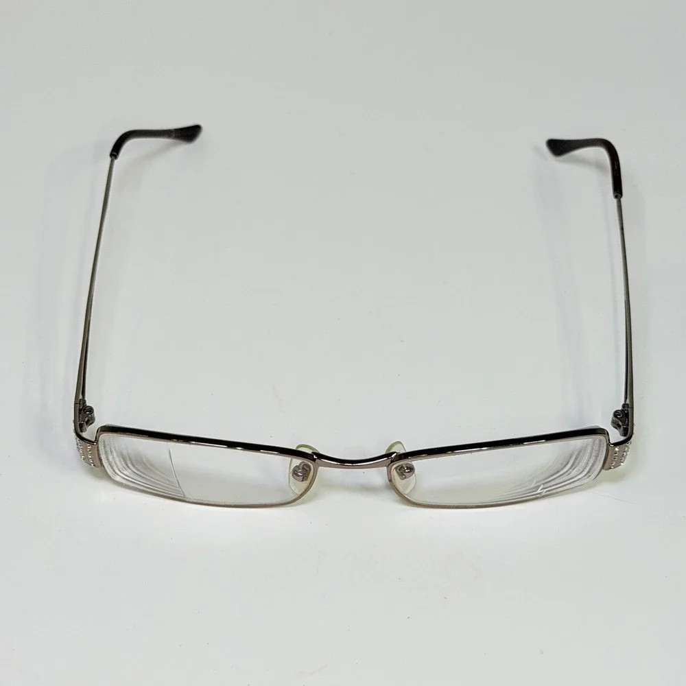 Vintage Medusa Rhinestone Rectangular Eyeglasses Gunmetal Metal Frames Y2K